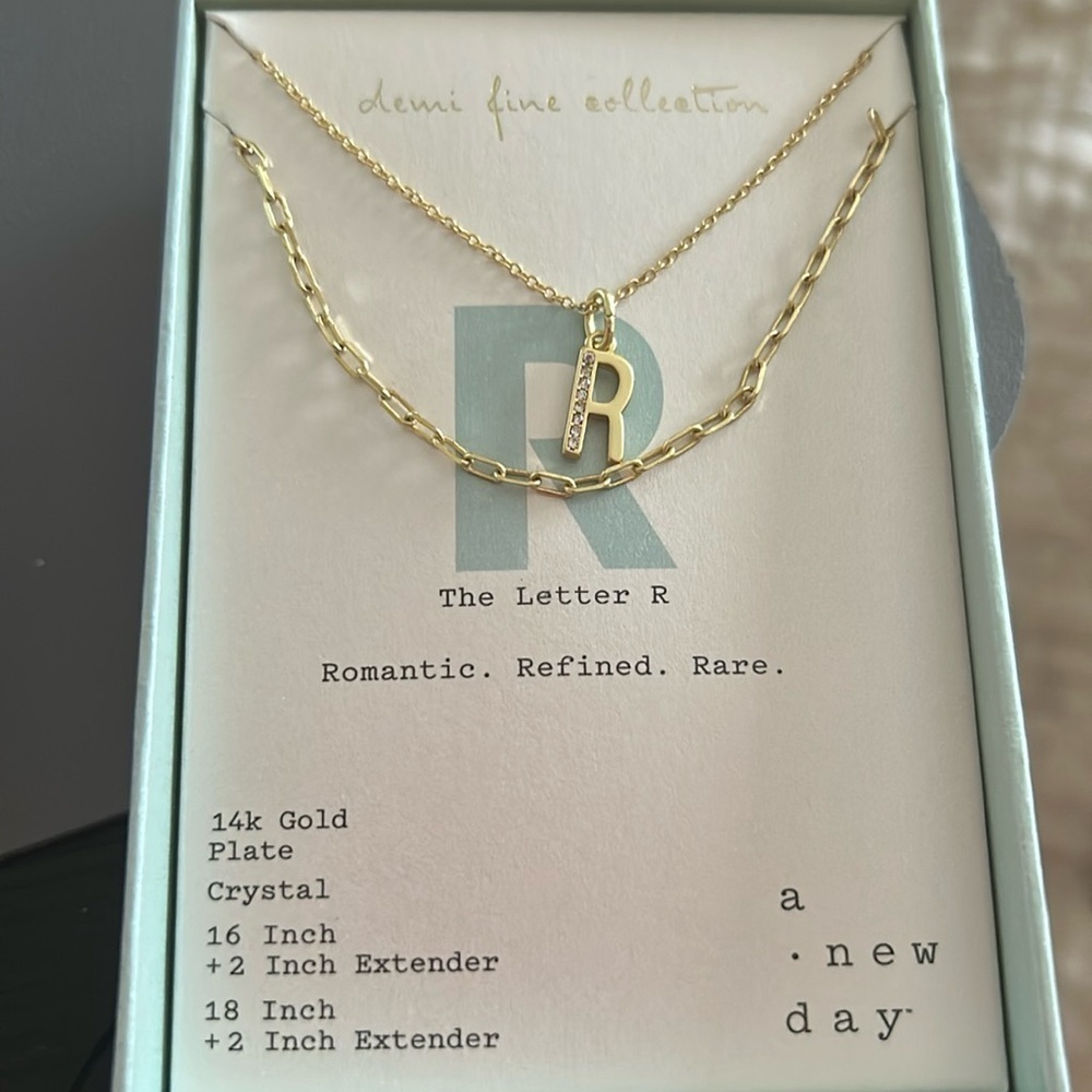 A New Day Women's Necklace 14k Gold Plated Monogram Letter R - NEW IN BOX